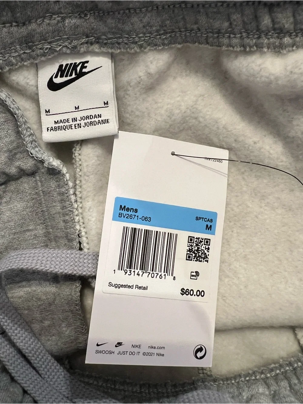 Nike Grey Men's Fleece Joggers with White Swoosh